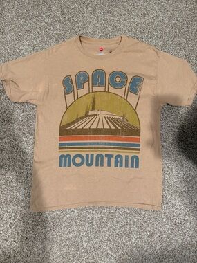 Retro Space Mountain Tan Tee with Blue and Orange Disney Graphic